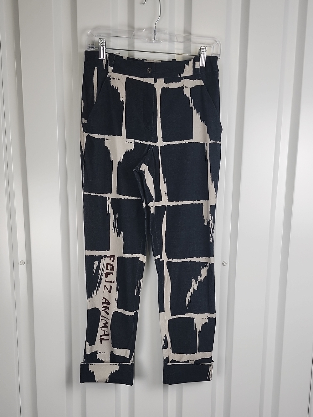 Annette Gortz Womens Black Cream Grid Print Tapered Pants Size EU38 US 6 Cotton